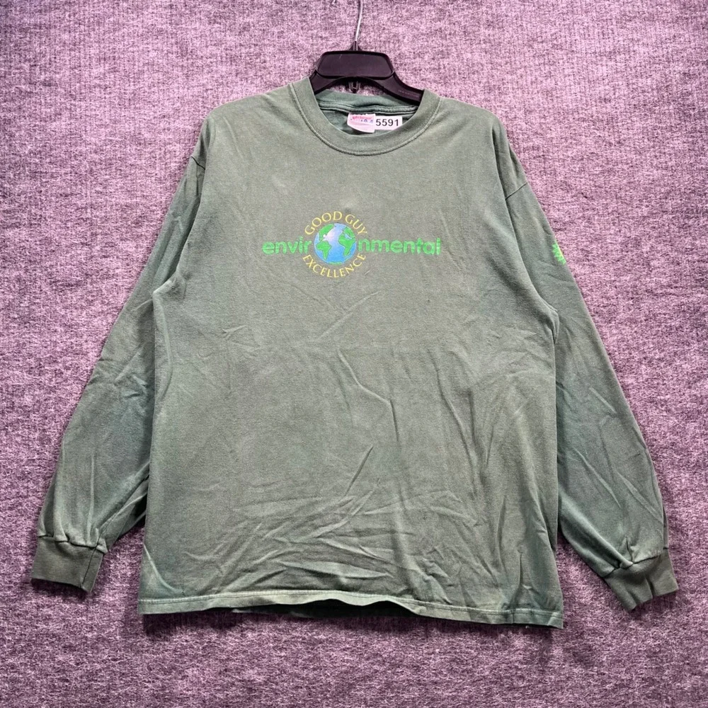 Vintage Hanes Beefy-T Long Sleeve Shirt Good Guy Environmental BP Green Large